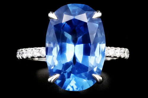 New Platinum 9.72 Carat Cornflower Oval Cut No Heat Sapphire and Diamond Ring GIA Certified - Queen May