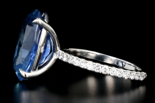 New Platinum 9.72 Carat Cornflower Oval Cut No Heat Sapphire and Diamond Ring GIA Certified - Queen May