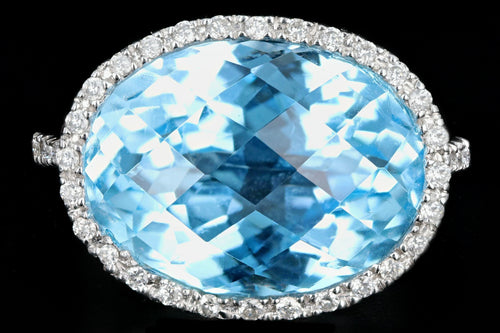 Modern 14K White Gold 13 Carat Blue Topaz and Diamond Ring - Queen May