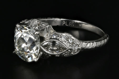 Art Deco Platinum 2.15 Carat Old Mine Cut Diamond Engagement Ring - Queen May