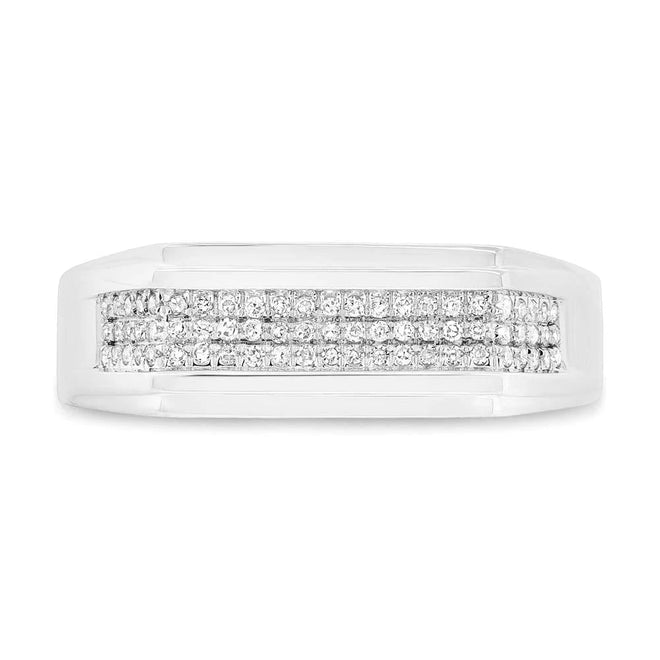14K White Gold 0.19 Carat Total Weight Diamond Pave Men's Ring - Queen May