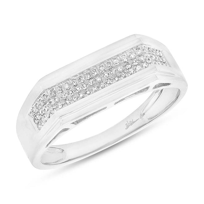 14K White Gold 0.19 Carat Total Weight Diamond Pave Men's Ring - Queen May