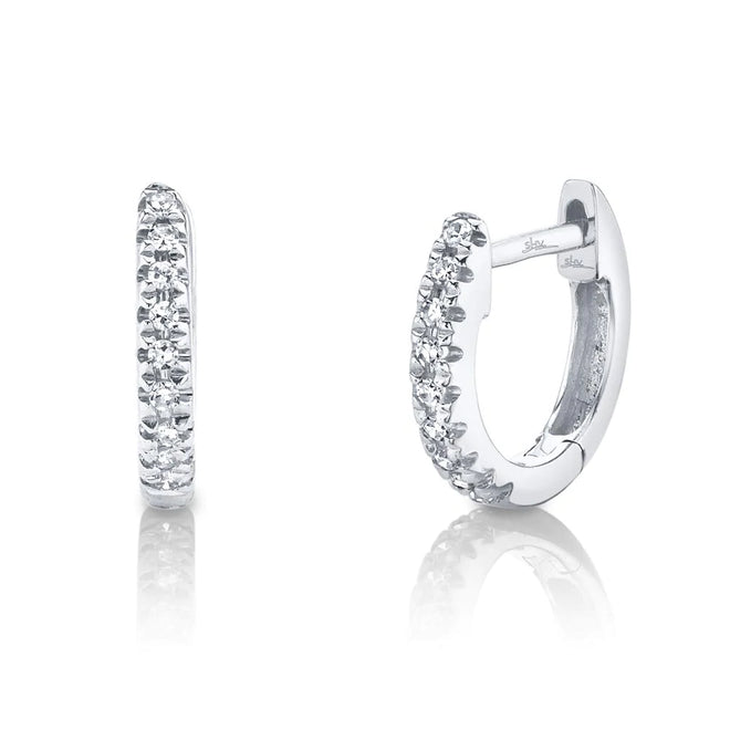 14K White or Yellow Gold 0.04 Carat Total Weight Round Diamond Mini Huggie Earrings - Queen May