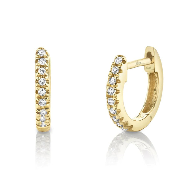 14K White or Yellow Gold 0.04 Carat Total Weight Round Diamond Mini Huggie Earrings - Queen May