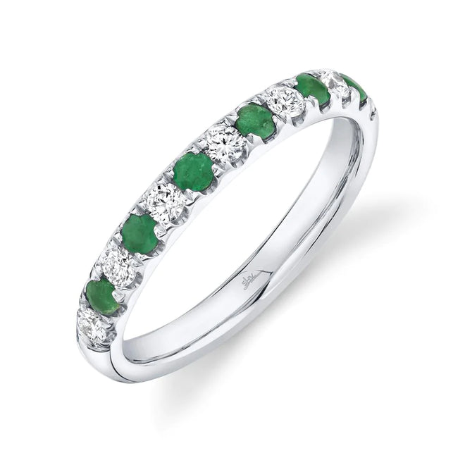 14K Gold Emerald & Diamond Stackable Wedding Band - Queen May