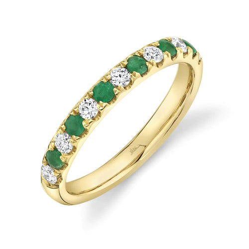 14K White or Yellow Gold Emerald & Diamond Stackable Wedding Band - Queen May