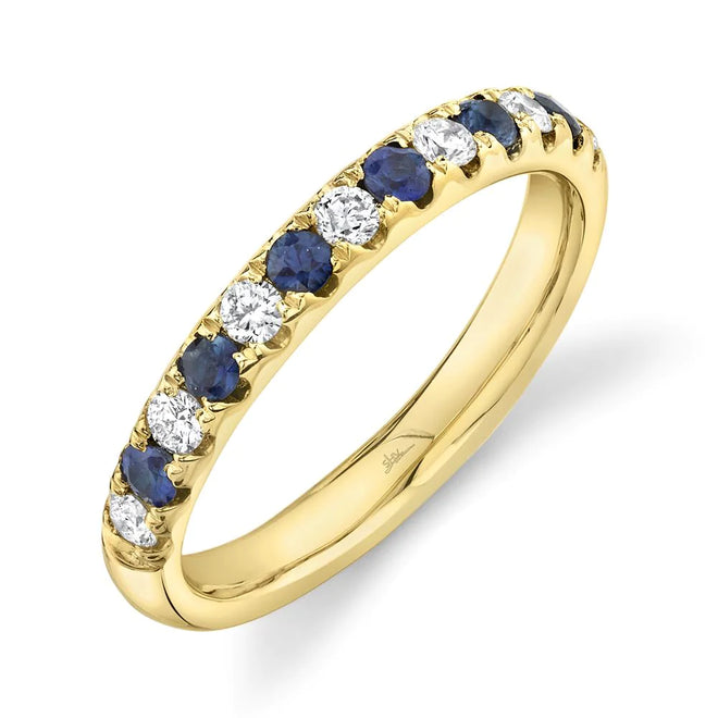 14K White or Yellow Gold Sapphire & Diamond Stackable Wedding Band - Queen May