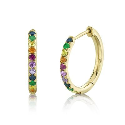 14K Yellow Gold 0.32 Carat Total Weight Rainbow Hoop Earrings - Queen May