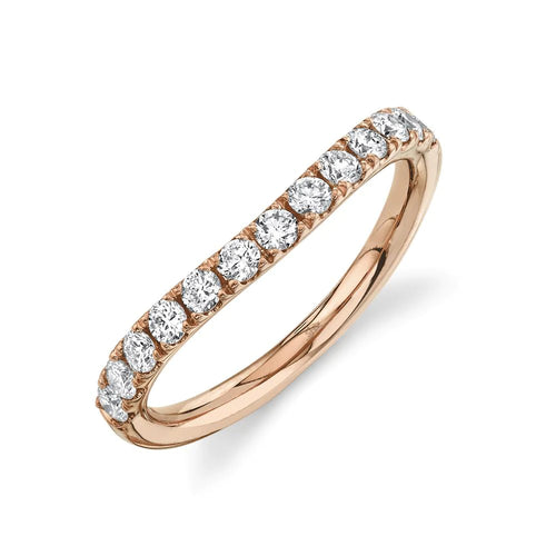 14K White, Yellow or Rose Gold 0.59 Carat Total Weight Round Diamond Curved Wedding Band - Queen May