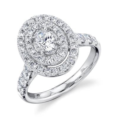 14K White Gold 1.50 Carat Total Weight Oval Diamond Halo Engagement Ring - Queen May