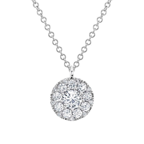 14K White or Yellow Gold 0.50 Carat Total Weight Diamond Cluster Pendant Necklace - Queen May