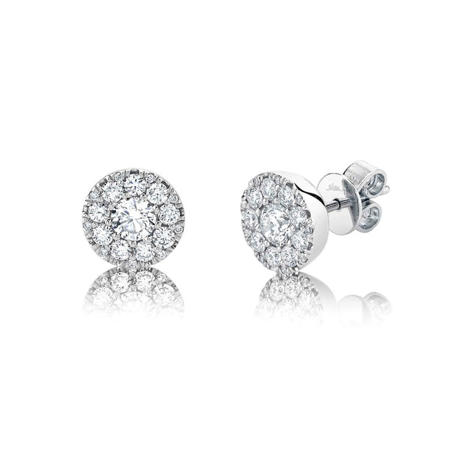 14K Gold 0.50 Carat Total Weight Diamond Halo Stud Earrings - Queen May