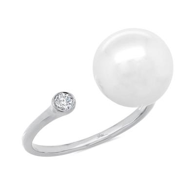 14K White or Yellow Gold Cultured Pearl & .07 Carat Round Diamond Open Ring - Queen May