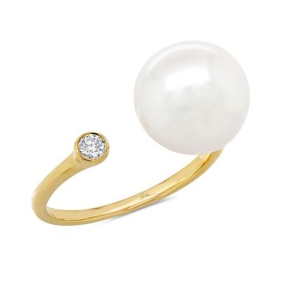 14K White or Yellow Gold Cultured Pearl & .07 Carat Round Diamond Open Ring - Queen May