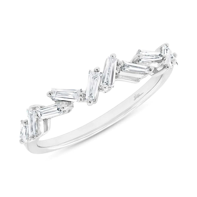 14K White Gold 0.46 Carat Total Weight Scattered Baguette Diamond Band - Queen May