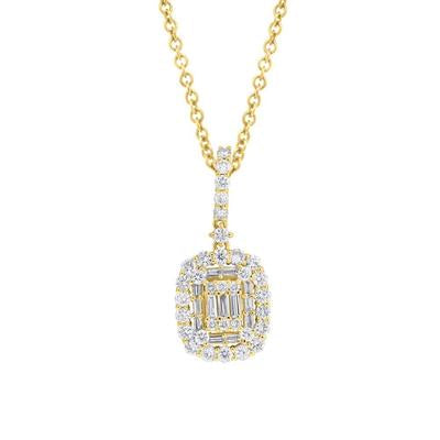 18K Yellow Gold 1.18 Carat Total Weight Baguette Diamond Cluster Pendant Necklace - Queen May