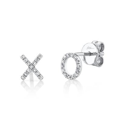 14K White Gold Diamond XO Stud Earrings - Queen May