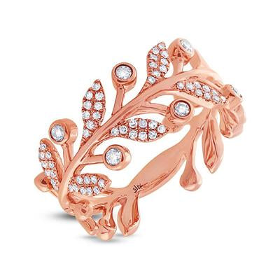 14K Rose Gold .24 Carat Total Weight Diamond Leaf Band - Queen May