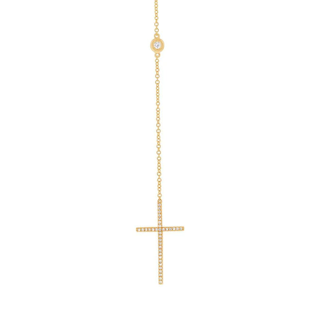 14K Yellow Gold 0.49 Carat Total Weight Diamonds By The Yard Cross Lariat Necklace - Queen May