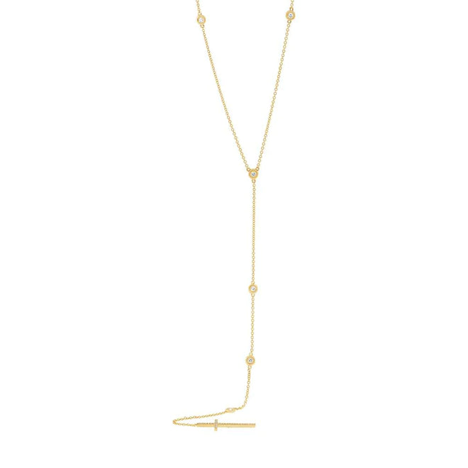 14K Yellow Gold 0.49 Carat Total Weight Diamonds By The Yard Cross Lariat Necklace - Queen May