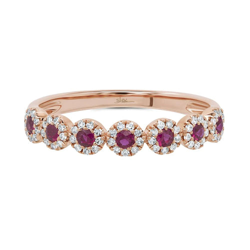 14K Rose Gold Round Ruby & Diamond Halo Ring - Queen May