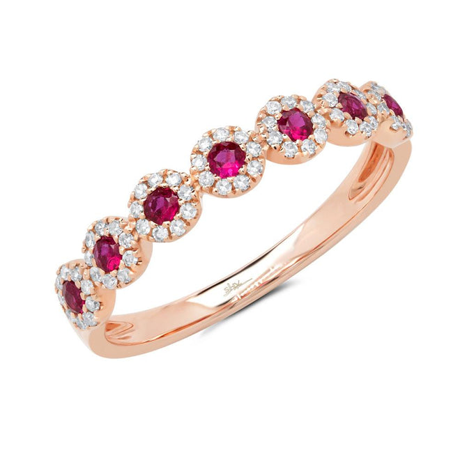 14K Rose Gold Round Ruby & Diamond Halo Ring - Queen May