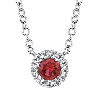 14K White Gold Ruby & Diamond Halo Pendant Necklace - Queen May