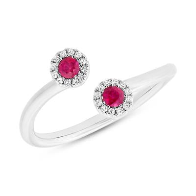 14K White Gold Ruby & Diamond Bypass Ring - Queen May