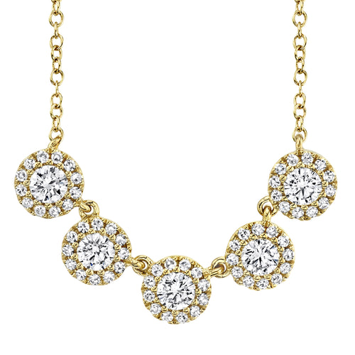 14K Yellow Gold .53 Carat Total Weight Diamond Cluster Station Necklace - Queen May