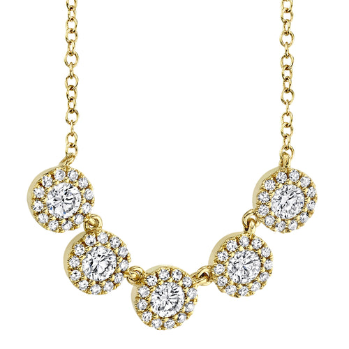 14K Yellow Gold .53 Carat Total Weight Diamond Cluster Station Necklace - Queen May