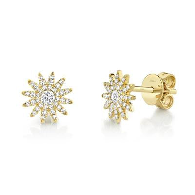 14K Yellow Gold .24 Carat Total Weight Diamond Starburst Stud Earrings - Queen May