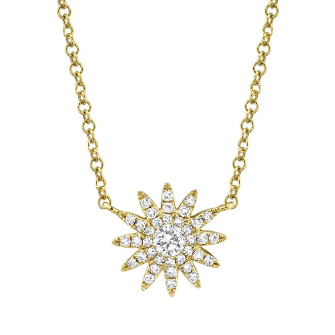 14K Yellow Gold 0.15 Carat Diamond Starburst Pendant Necklace - Queen May