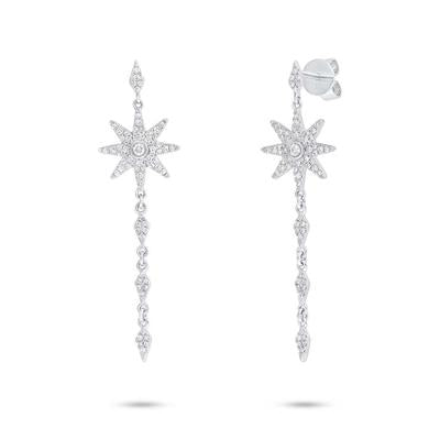 14K White Gold Diamond Star Drop Earrings - Queen May