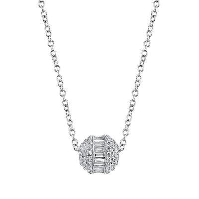 14K White Gold Mini Diamond Baguette Barrel Necklace - Queen May