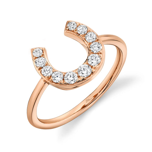 14K Rose Gold 0.36 Carat Total Weight Diamond Horseshoe Ring - Queen May