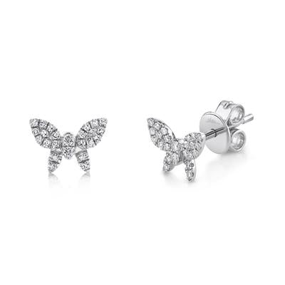 14K White or Yellow Gold .16 Carat Total Weight Diamond Butterfly Stud Earrings - Queen May