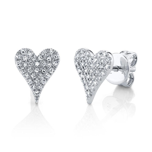 14K White Gold .14 Carat Total Weight Diamond Pave Heart Stud Earrings - Queen May