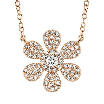 14K Rose Gold .24 Carat Total Weight Diamond Flower Pendant Necklace - Queen May