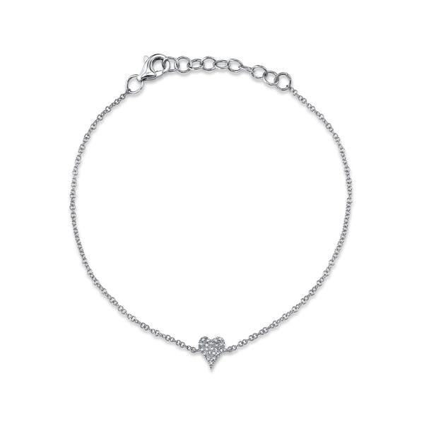 New 14k White Gold Diamond Pave Heart Bracelet - Queen May