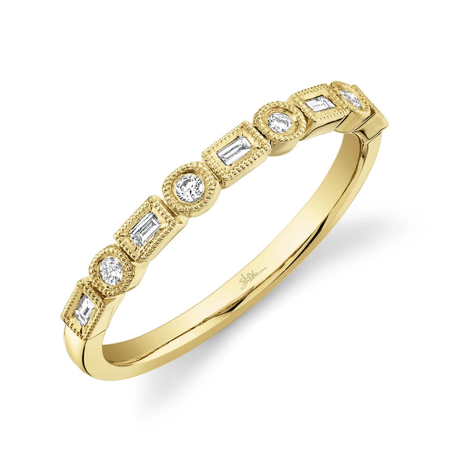14K White or Yellow Gold 0.14 Carat Total Weight Diamond Round & Baguette Band - Queen May