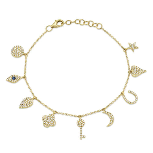 14K Yellow Gold Diamond & Sapphire Charm Bracelet - Queen May
