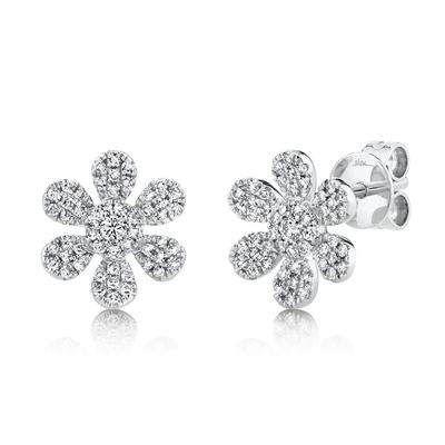 14K White Gold Diamond Flower Stud Earrings - Queen May