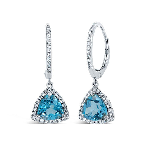 14K White Gold Blue Topaz & Diamond Triangle Drop Earrings - Queen May