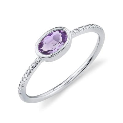 14K White Gold Oval Amethyst & Diamond Ring - Queen May