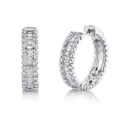 14K White Gold 1.67 Carat Total Weight Diamond Baguette Hoop Earrings - Queen May