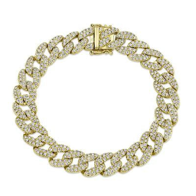 14K Yellow Gold 4.36 Carat Total Weight Diamond Pave Curb Link Bracelet - Queen May