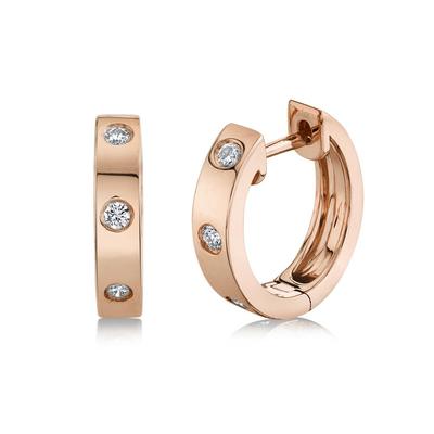 14K Rose Gold .11 Carat Total Weight Diamond Station Huggie Earrings - Queen May