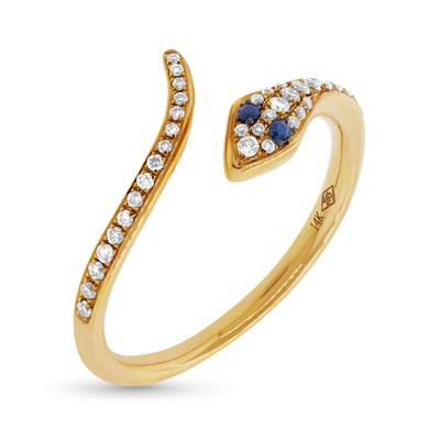 14K Yellow Gold Diamond & Sapphire Snake Ring - Queen May