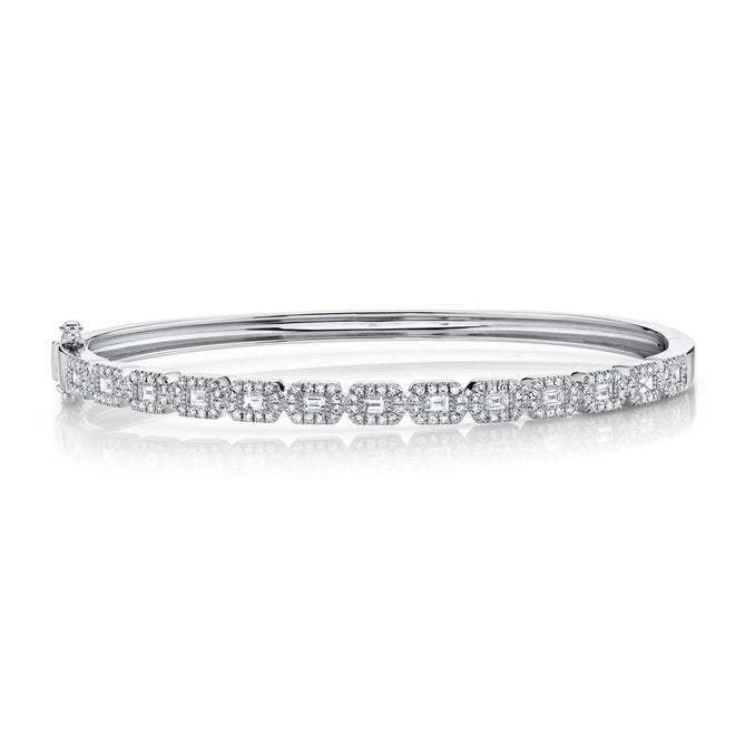 14K White Gold .86 Carat Total Weight Diamond Baguette Bangle - Queen May