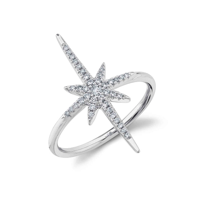 14K White, Yellow, or Rose Gold Diamond North Star Ring - Queen May